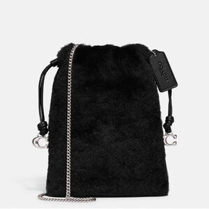 Coach Black Shearling Drawstring Crossbody Purse Bag NWT